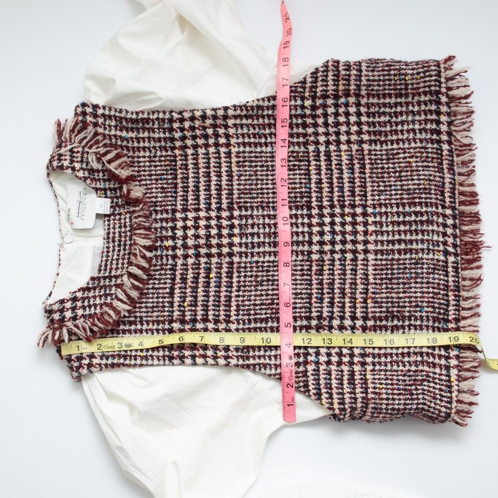 Anthropologie Mare Mare Quinn Tweed Top Dress Shirt Burgundy White Size Medium - Picture 6 of 6